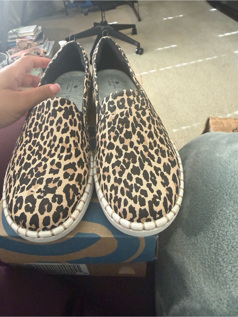 Clarks Women's Leopard Print Slip-On Flats in Beige and Black